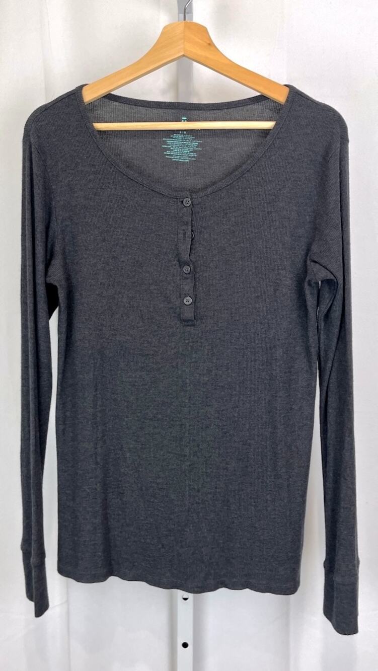 TOMMY JOHN Ribbed Knit Lounge Henley Top Long Sleeve Pullover Gray Size L